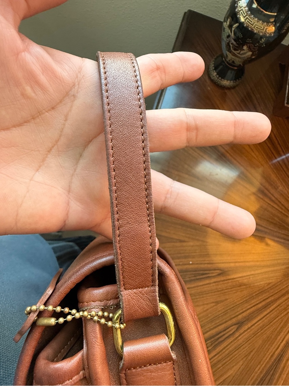 Vintage Coach 90´s Cognac Brown Leather Saddle Crossbody Bag Brass Hardware - Picture 6 of 14